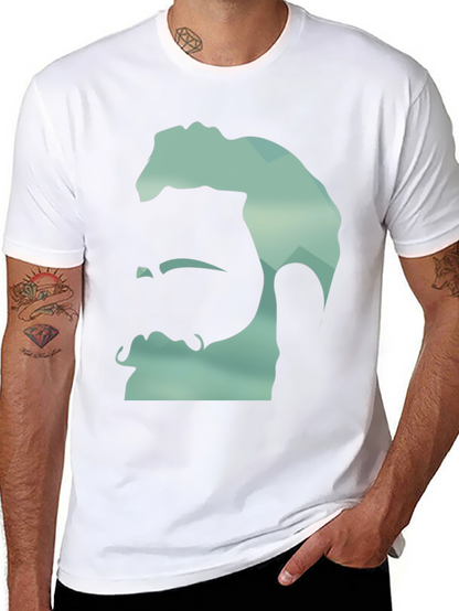 Geometric Bearded Man Graphic Tee - Black
