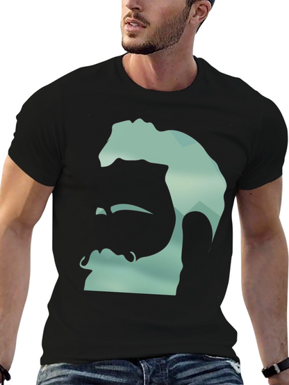 Geometric Bearded Man Graphic Tee - Black