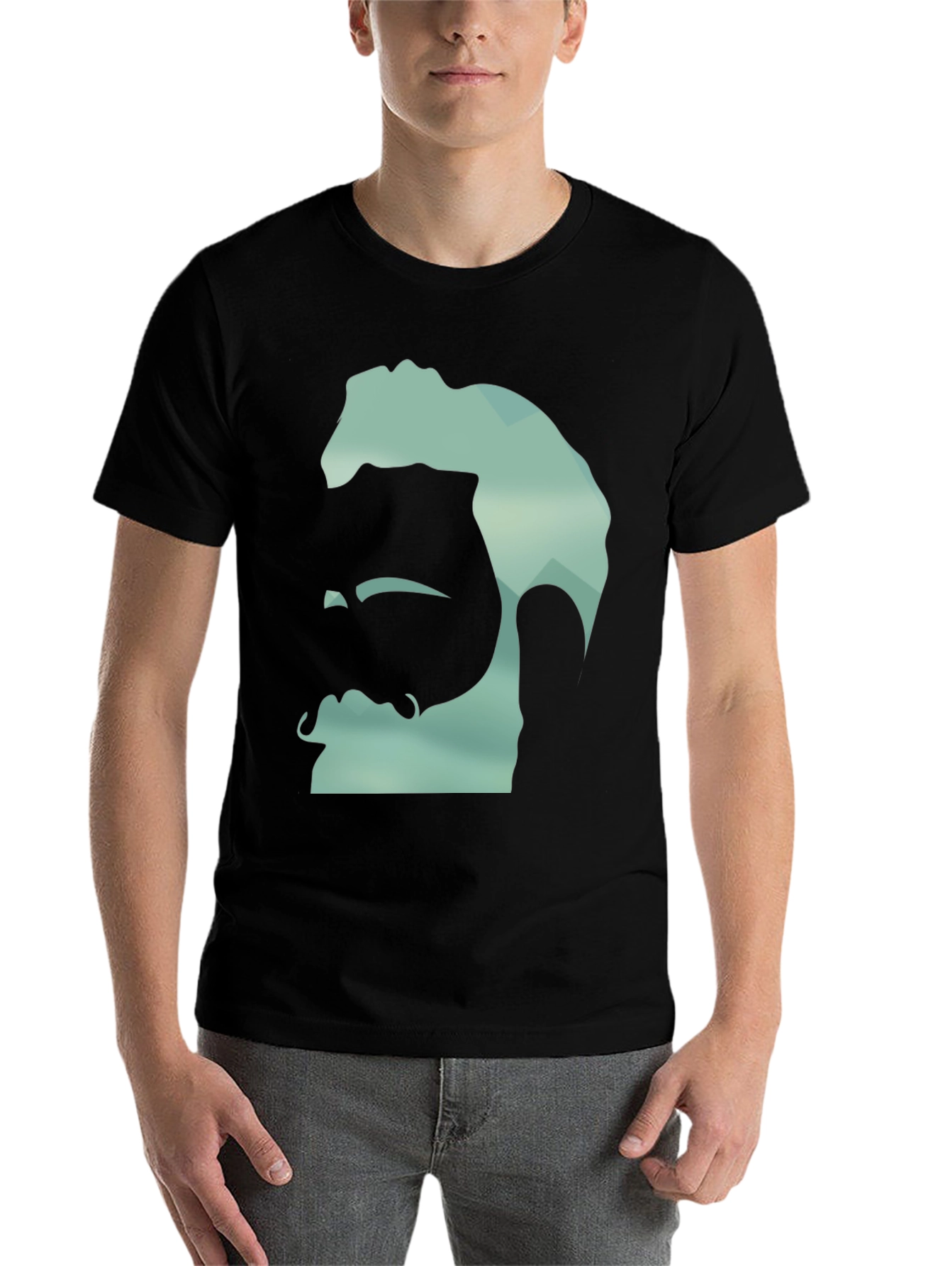 Geometric Bearded Man Graphic Tee - Black