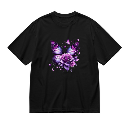Magical Purple Butterfly & Rose Combo Plus Size Women Printed T-Shirt