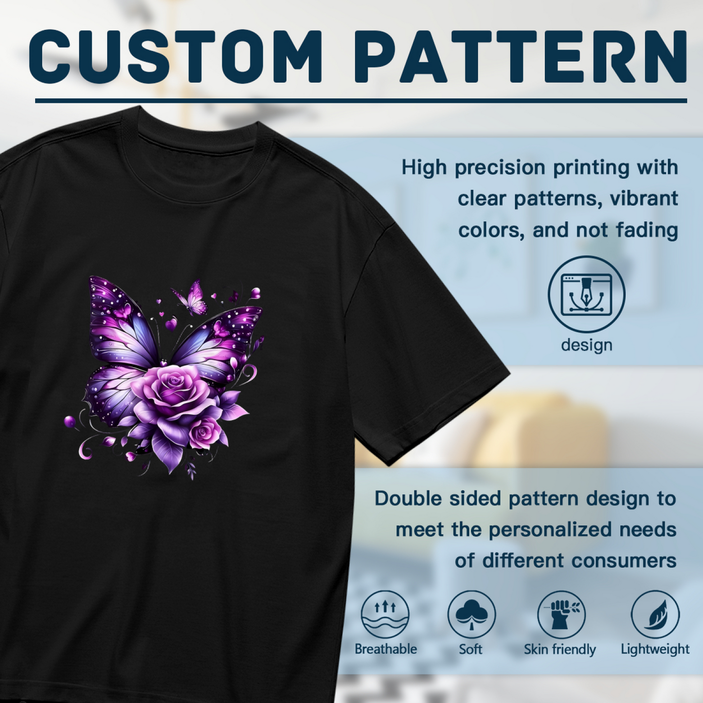 Magical Purple Butterfly & Rose Combo Plus Size Women Printed T-Shirt