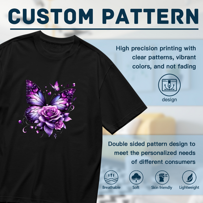 Magical Purple Butterfly & Rose Combo Plus Size Women Printed T-Shirt
