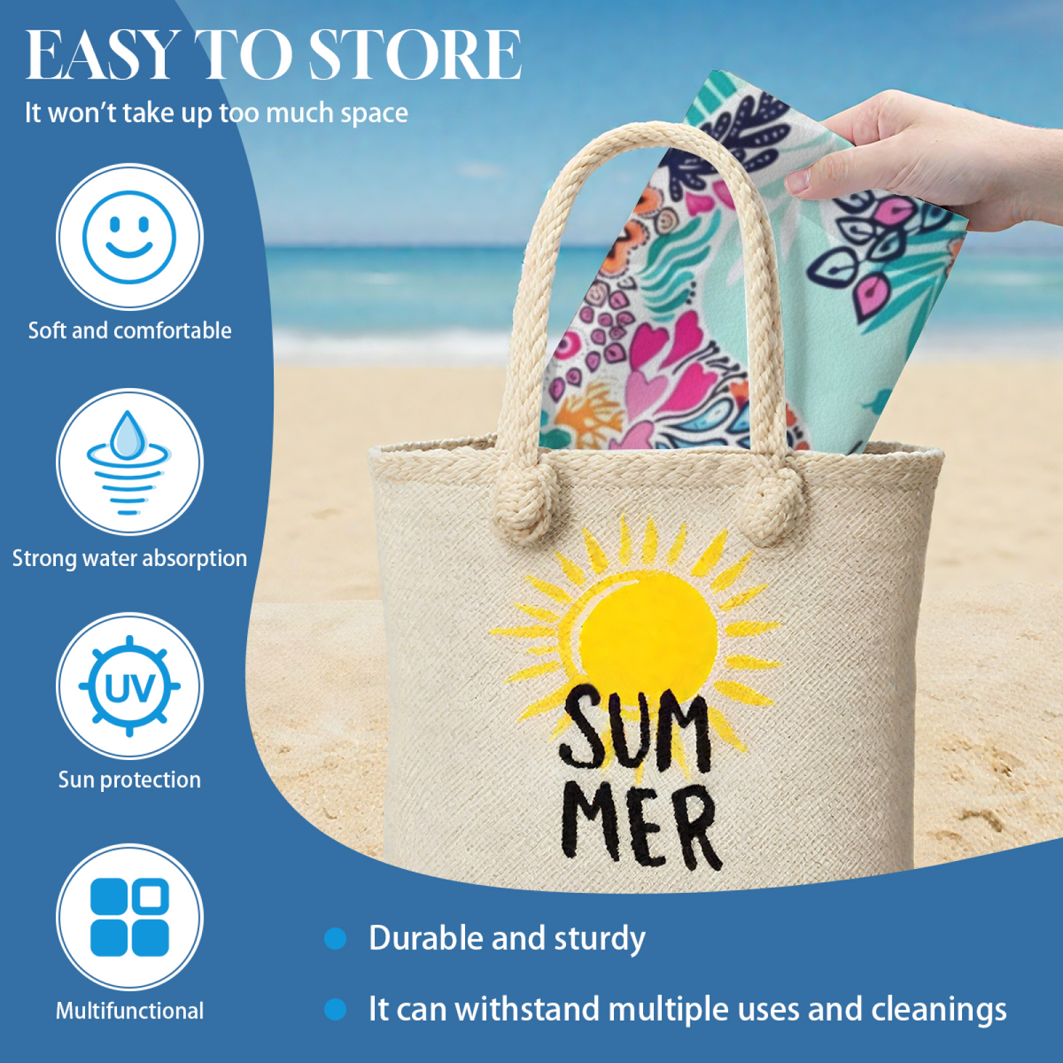 Tropical Floral Starfish Pattern Beach Towel, Skin?Friendly Plush & Quick Absorbing, Various Length Options Bring Extra Comfort for Summer Seaside Trips