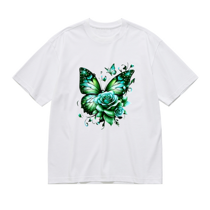 Fresh Green Butterfly & Mint Rose Plus Size Women Printed T-Shirt