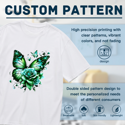 Fresh Green Butterfly & Mint Rose Plus Size Women Printed T-Shirt