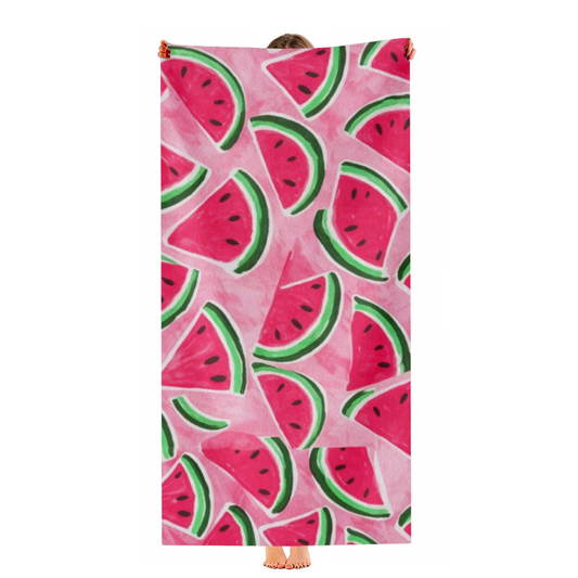 Cute Pink Watermelon Slice Summer Beach Towel, Plush Soft & Quick Water Absorbing, Multiple Lengths Available, Cozy Lightweight Towel for Kids & Adults Beach Day