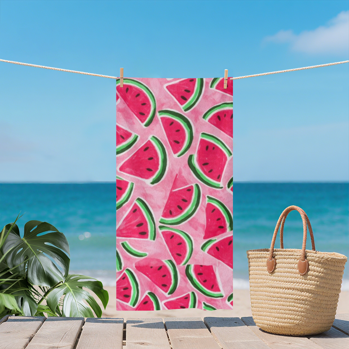 Cute Pink Watermelon Slice Summer Beach Towel, Plush Soft & Quick Water Absorbing, Multiple Lengths Available, Cozy Lightweight Towel for Kids & Adults Beach Day