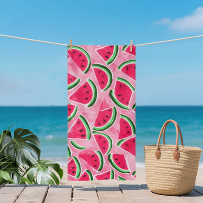 Cute Pink Watermelon Slice Summer Beach Towel, Plush Soft & Quick Water Absorbing, Multiple Lengths Available, Cozy Lightweight Towel for Kids & Adults Beach Day