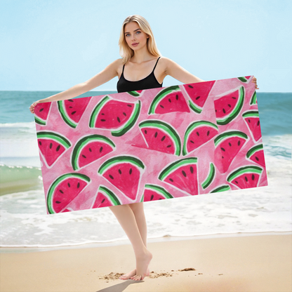 Cute Pink Watermelon Slice Summer Beach Towel, Plush Soft & Quick Water Absorbing, Multiple Lengths Available, Cozy Lightweight Towel for Kids & Adults Beach Day