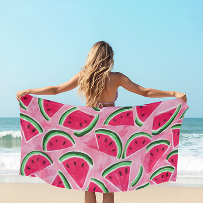 Cute Pink Watermelon Slice Summer Beach Towel, Plush Soft & Quick Water Absorbing, Multiple Lengths Available, Cozy Lightweight Towel for Kids & Adults Beach Day