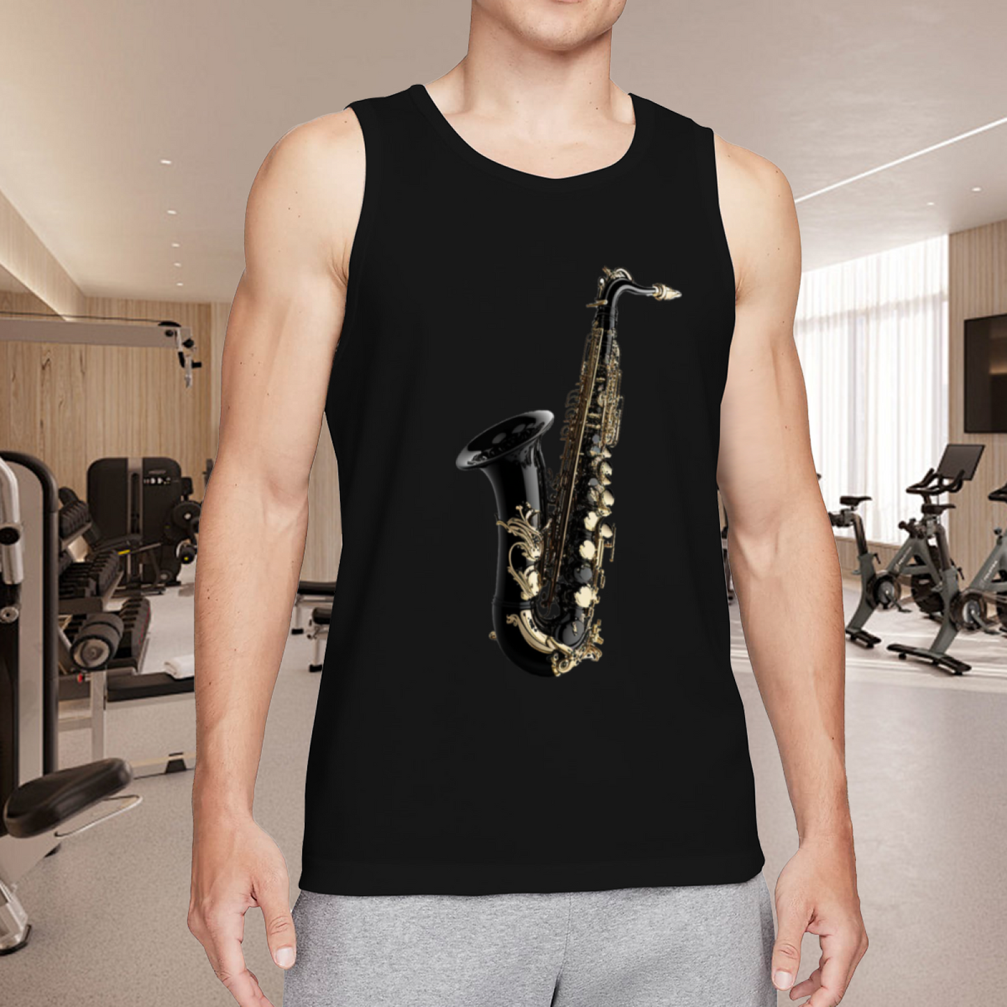 Realistic Black Gold Saxophone Music Lover Men¡¯s Tank Top
