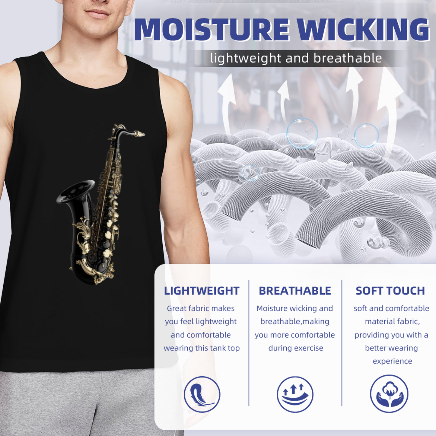 Realistic Black Gold Saxophone Music Lover Men¡¯s Tank Top