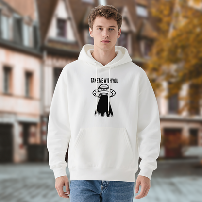 UFO Alien Take Me With You White Hoodie, Casual Soft Comfort