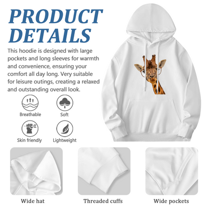 Nerdy Glasses Giraffe Cute Animal Hoodie, Soft Unisex Daily Sweatshirt
