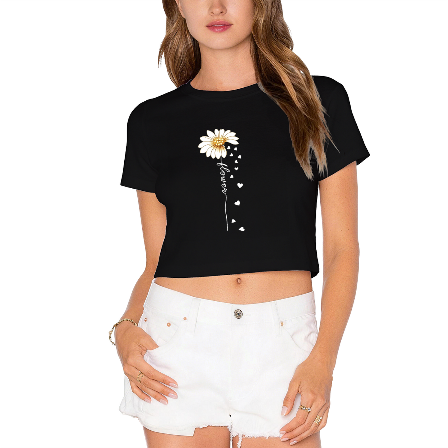 Sweet Daisy Falling Hearts Romantic Red Crop Top