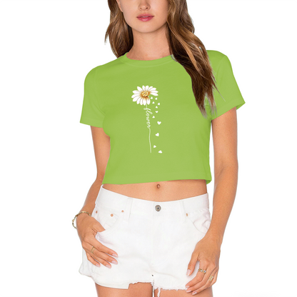 Sweet Daisy Falling Hearts Romantic Red Crop Top