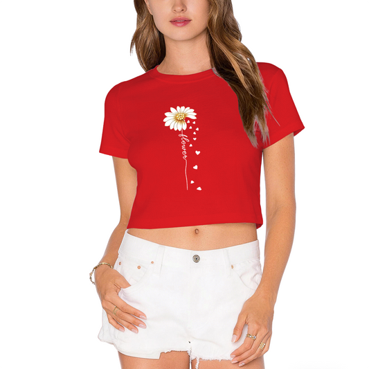 Sweet Daisy Falling Hearts Romantic Red Crop Top