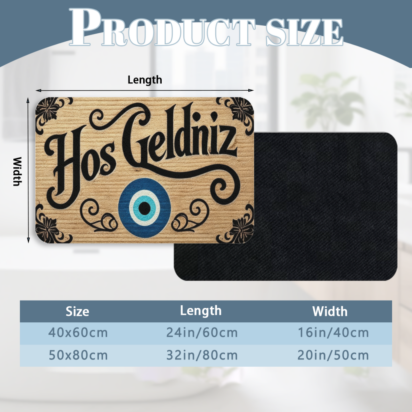 Turkish Evil Eye Hos Geldiniz Welcome Diatom Mat | Wood Grain Silicone Entry Doormat