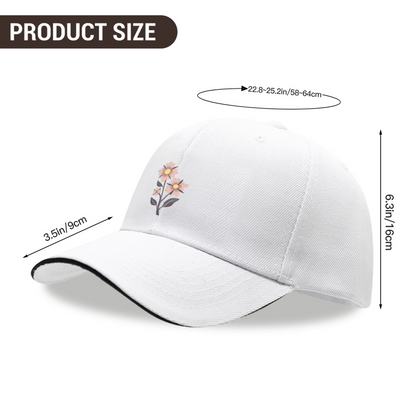 Soft Pink Small Floral Branch White Sandwich Visor Baseball Cap, Gentle Floral Ladies Hat