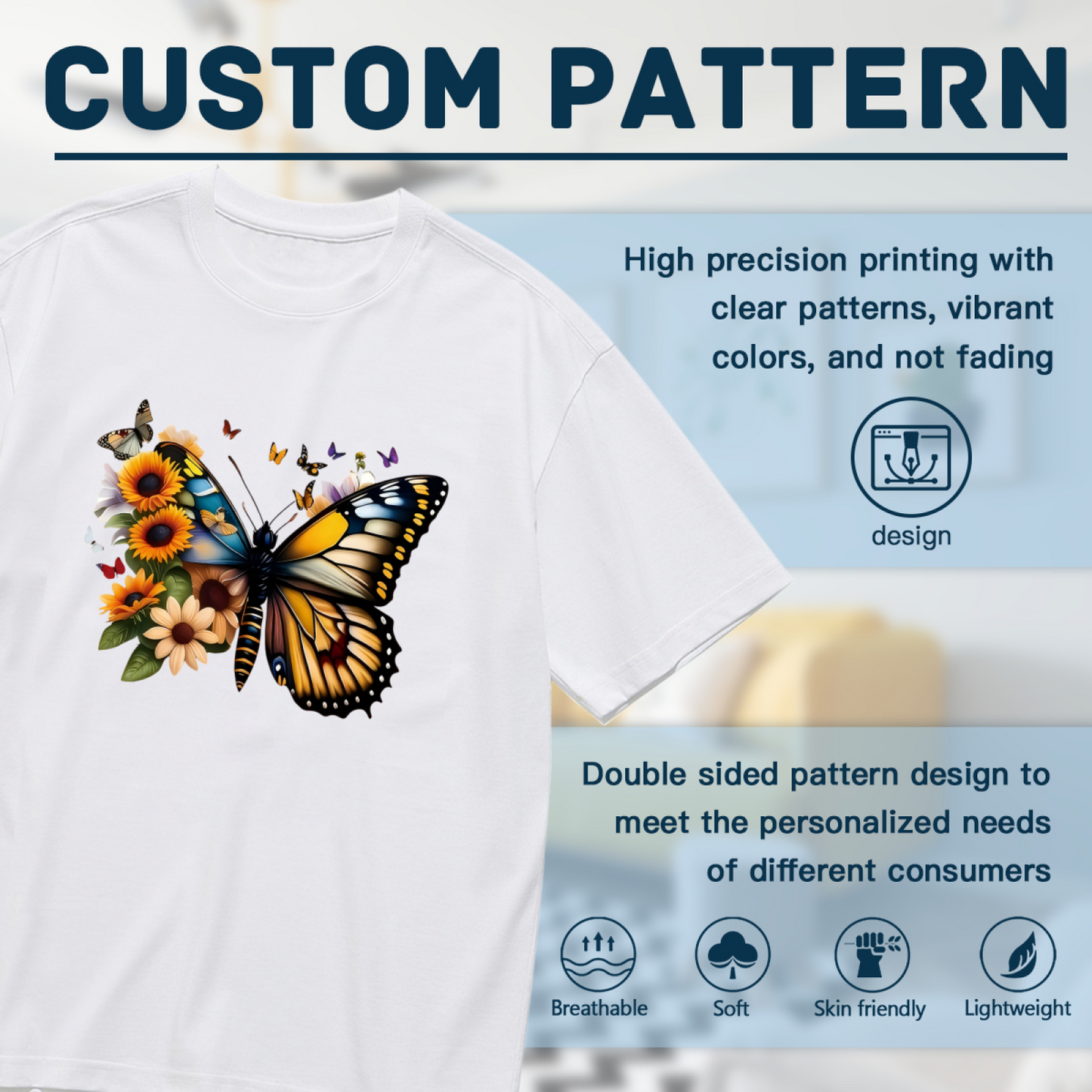 Vibrant Monarch Butterfly Sunflower Floral White Plus Size Women Printed T-Shirt