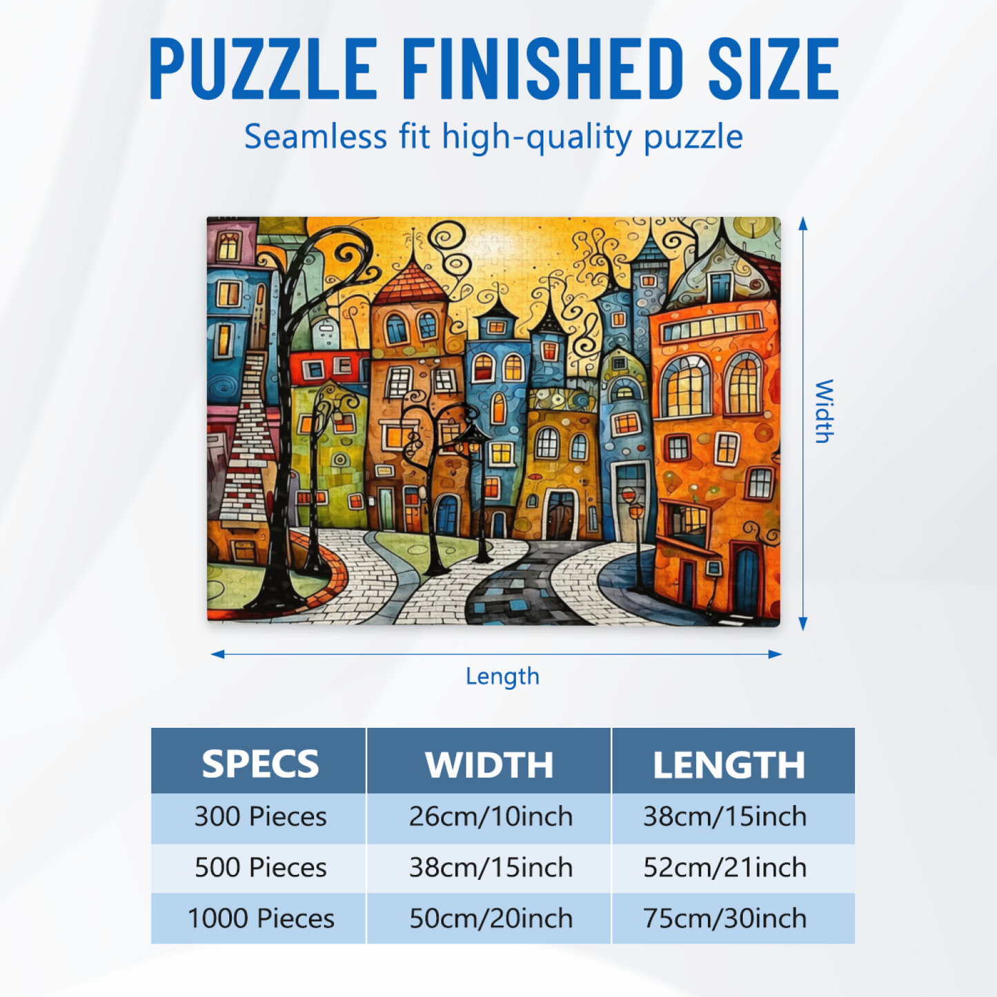 Whimsical Colorful Curly Fairy Tale Town Jigsaw Puzzle | Cartoon European City Art Puzzle 300/500/1000 Pieces