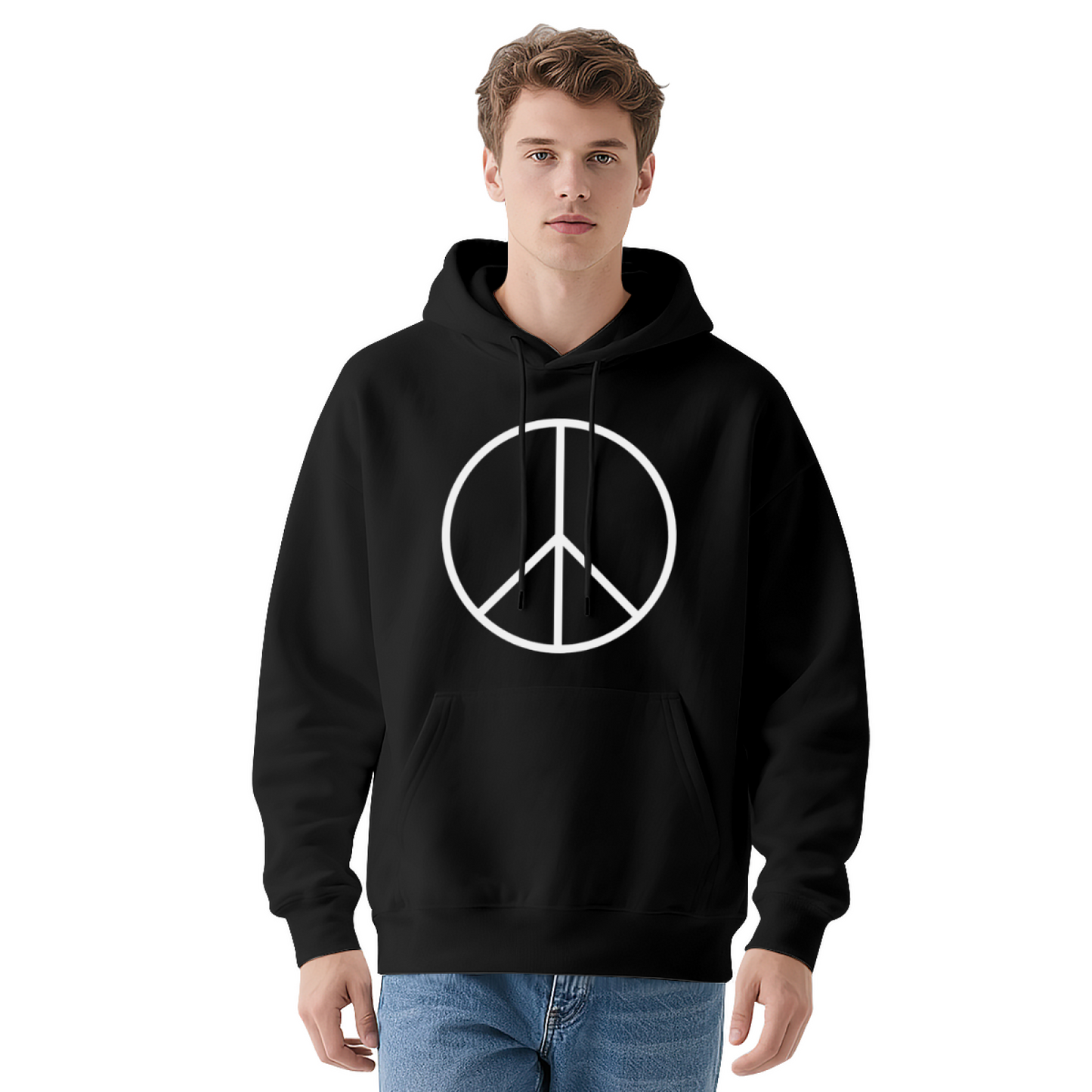 Classic Peace Sign Red Hoodie, Simple Cozy Casual Pullover