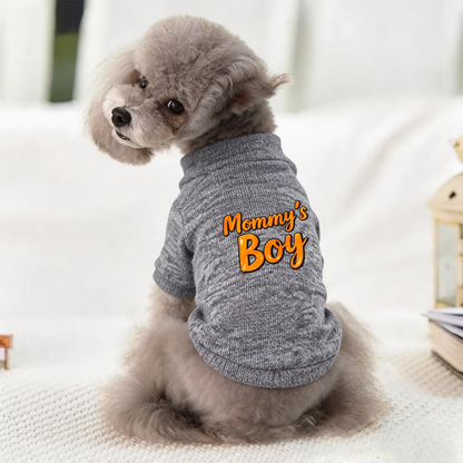 Mommy's Boy Shiny Orange Letter Puppy Grey Sweater