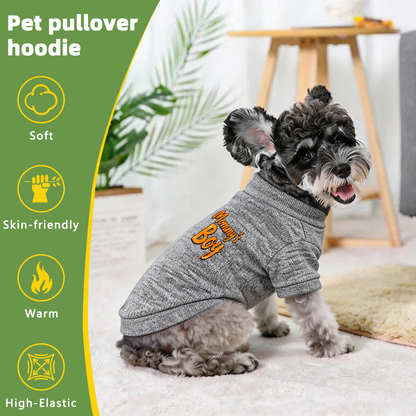 Mommy's Boy Shiny Orange Letter Puppy Grey Sweater