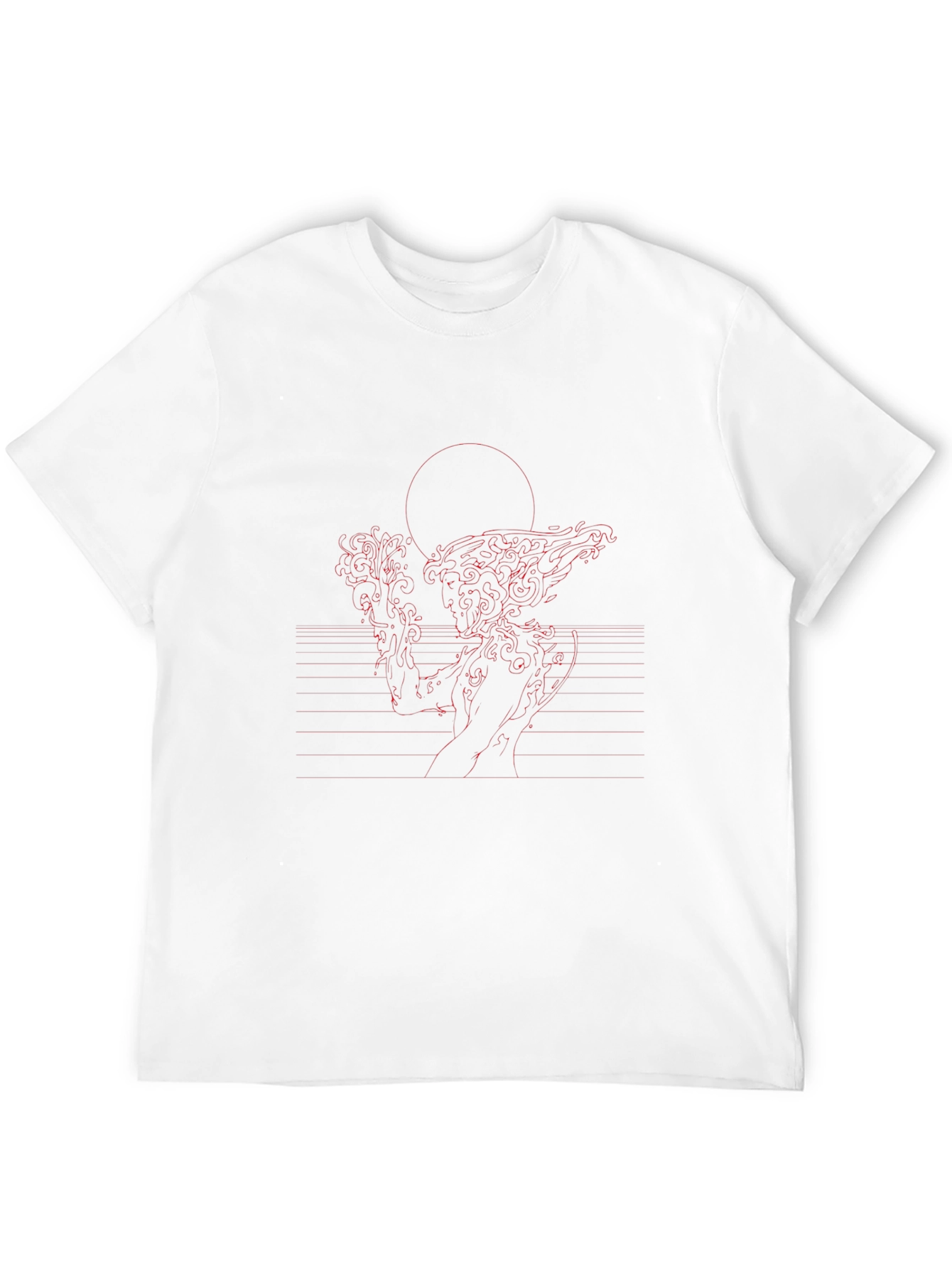 Red Line Art Black T-Shirt