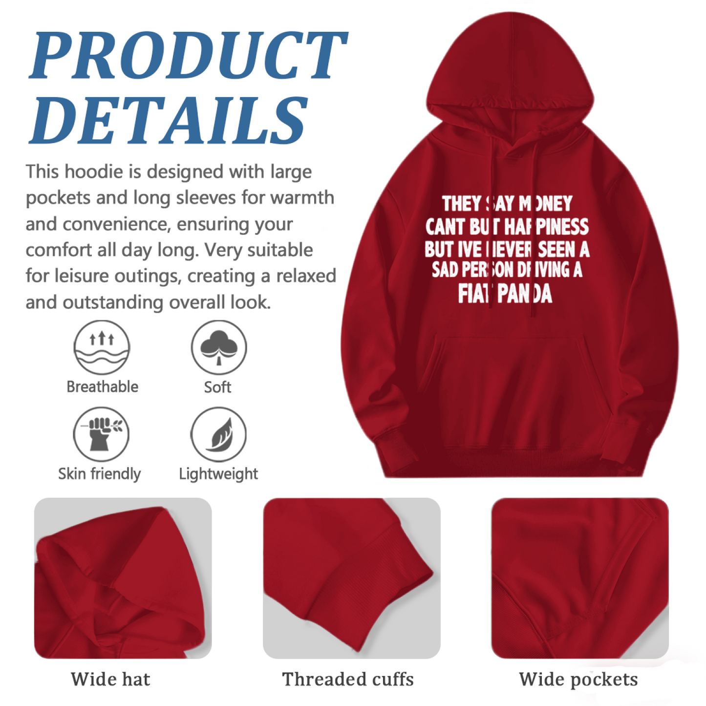 Sad Person Never Drive Fiat Panda Funny Car Red Hoodie, Cozy Auto Lover Top