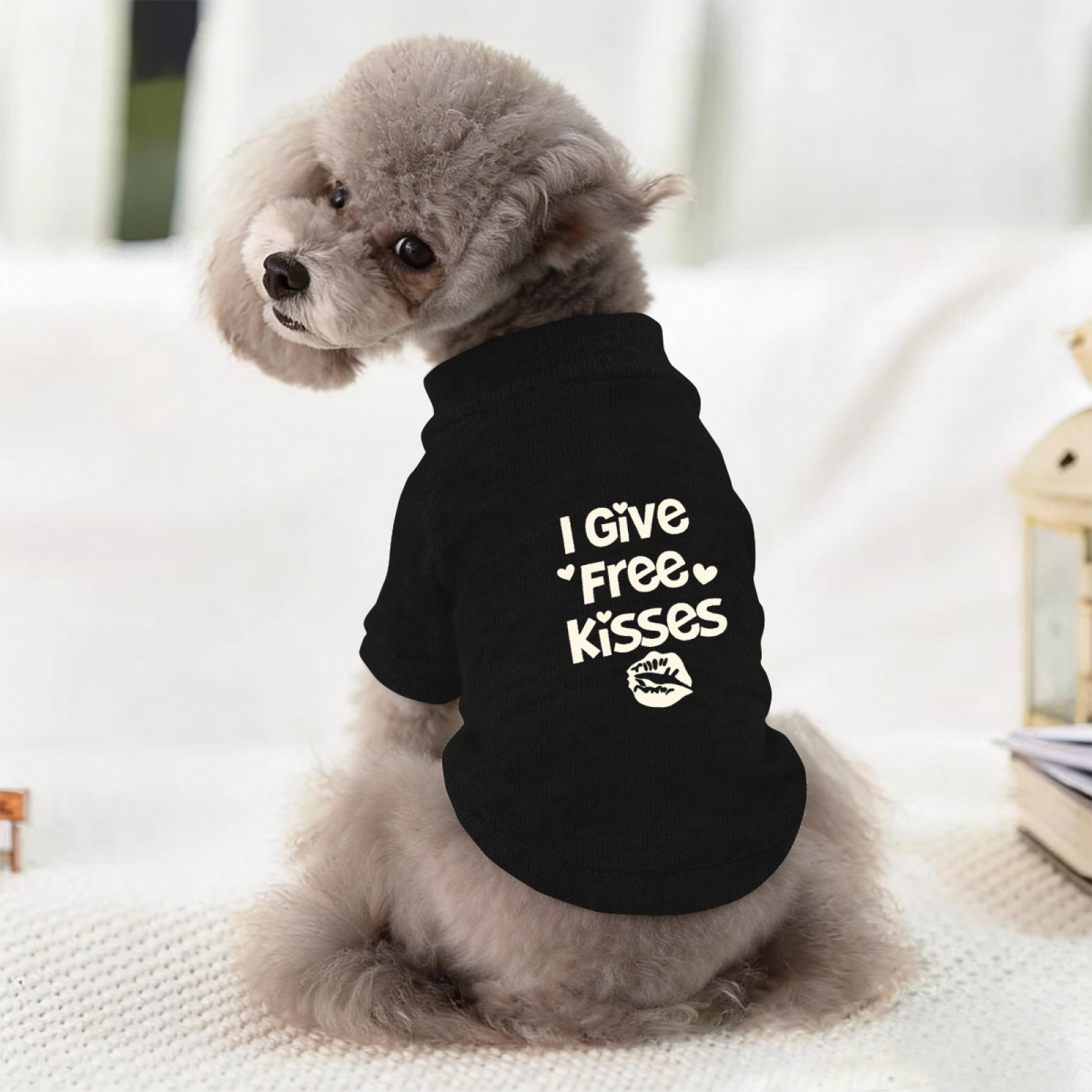 I Give Free Kisses Lip Print Sweet Pet Cardigan Sweater, Lovely Puppy Daily Outfit