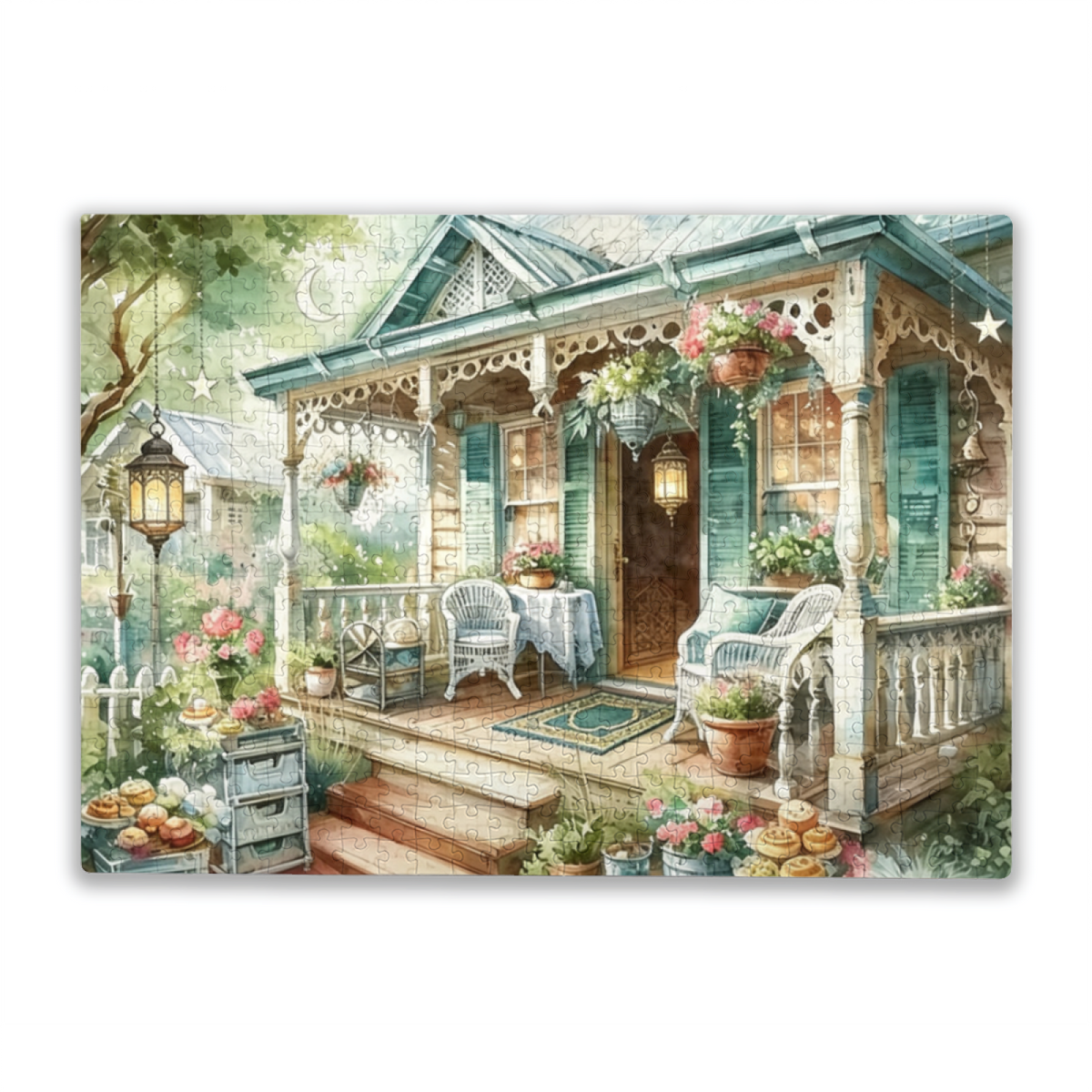 Elegant Pastel Porch with Blooms & Afternoon Treats ¨C Soft Cottagecore Puzzle