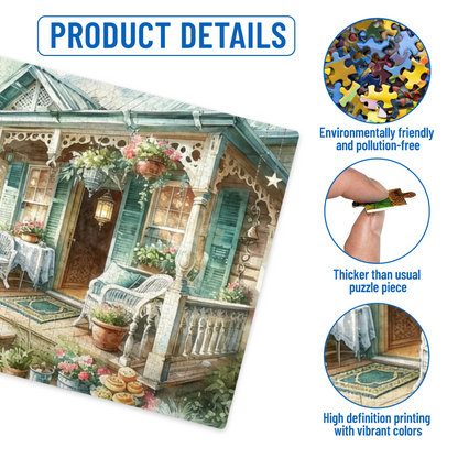 Elegant Pastel Porch with Blooms & Afternoon Treats ¨C Soft Cottagecore Puzzle