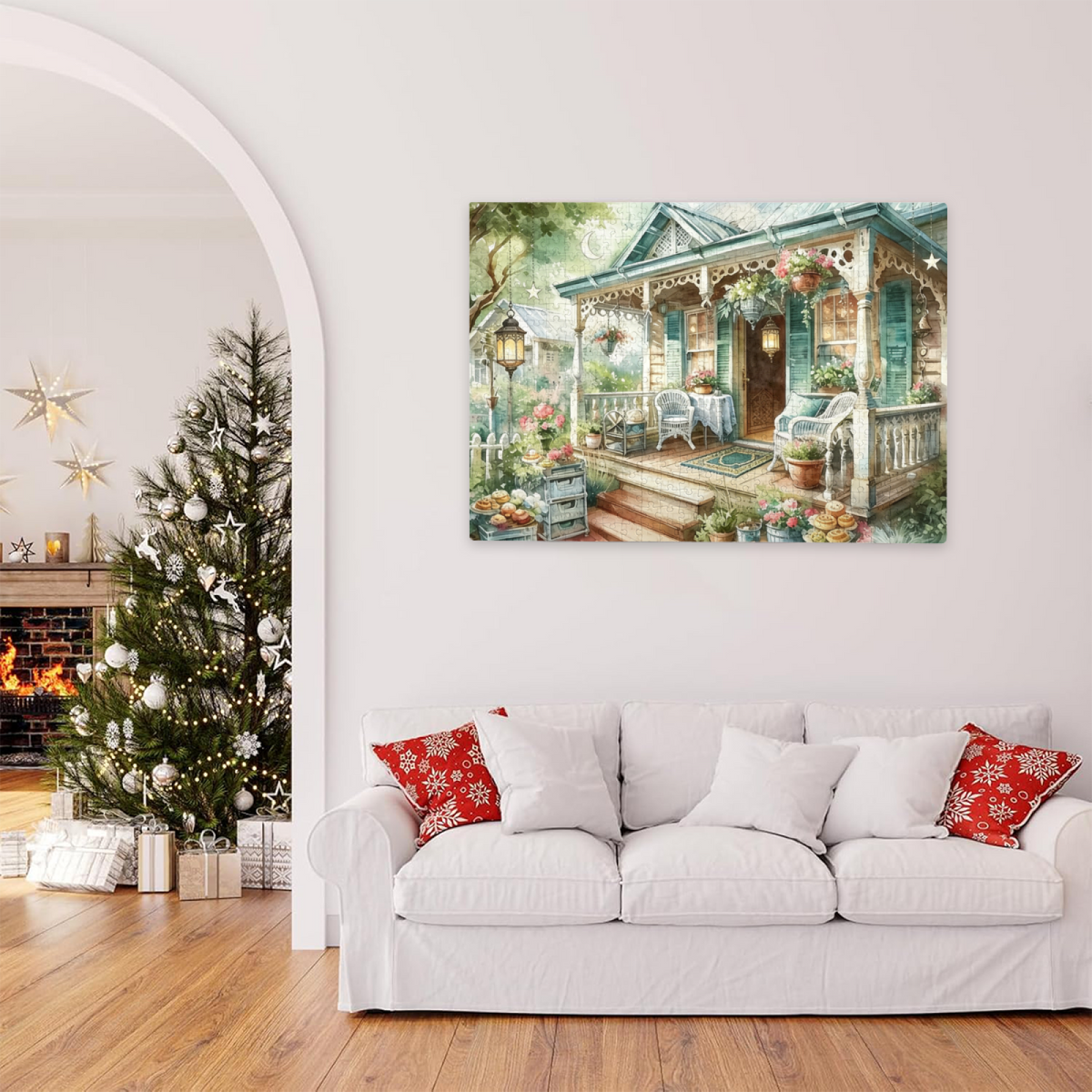 Elegant Pastel Porch with Blooms & Afternoon Treats ¨C Soft Cottagecore Puzzle