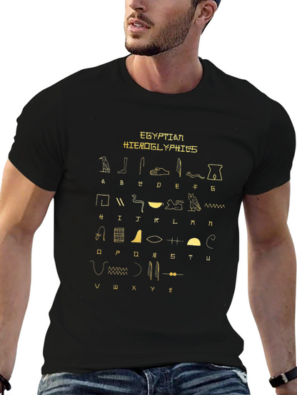 Egyptian Hieroglyphics Print Black T-Shirt