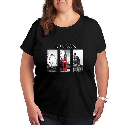 Classic London Landmark Red Telephone Booth Black Plus Size Women¡¯s Printed T-Shirt