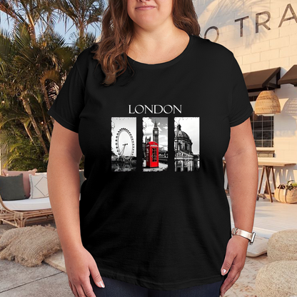 Classic London Landmark Red Telephone Booth Black Plus Size Women¡¯s Printed T-Shirt