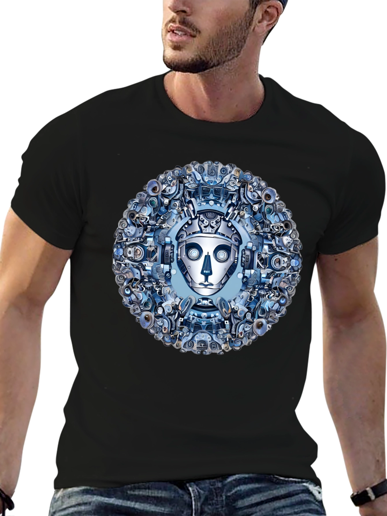 Robot Face Graphic Tee - Steampunk Style