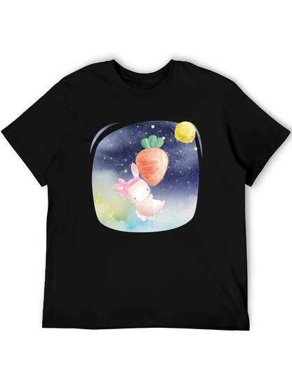 Cute Bunny Carrot Balloon Black T-Shirt