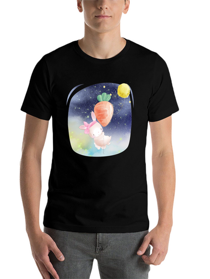 Cute Bunny Carrot Balloon Black T-Shirt