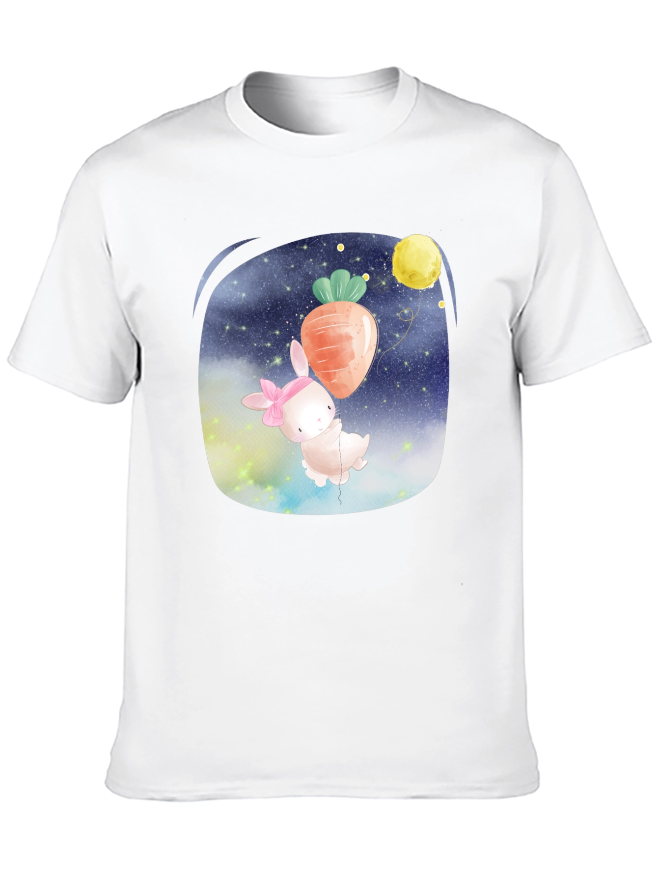 Cute Bunny Carrot Balloon Black T-Shirt