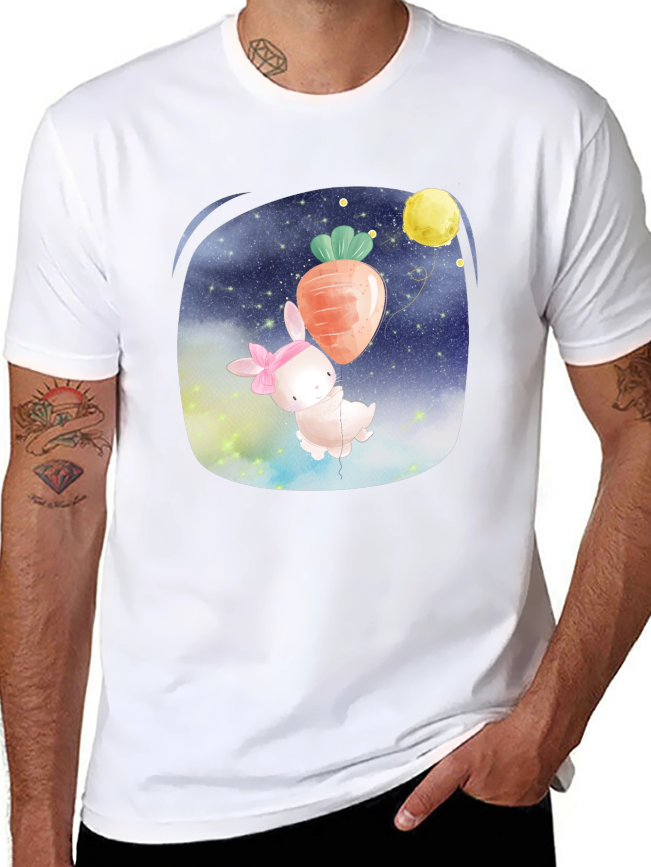 Cute Bunny Carrot Balloon Black T-Shirt