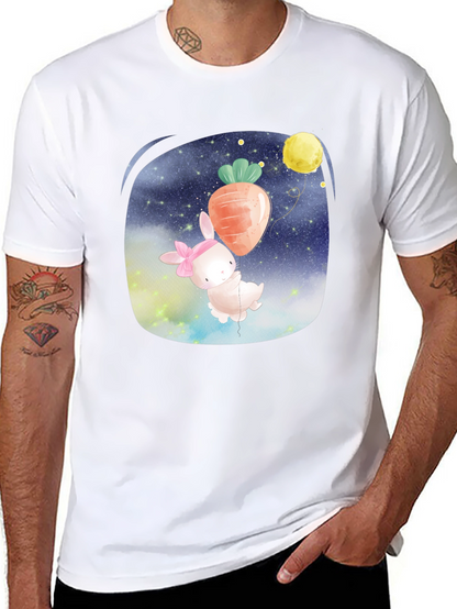 Cute Bunny Carrot Balloon Black T-Shirt