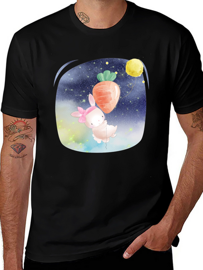 Cute Bunny Carrot Balloon Black T-Shirt