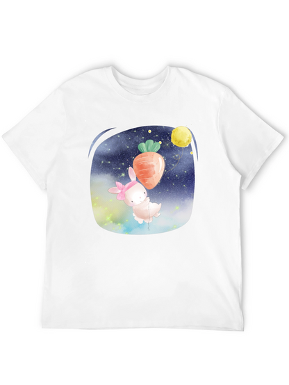 Cute Bunny Carrot Balloon Black T-Shirt