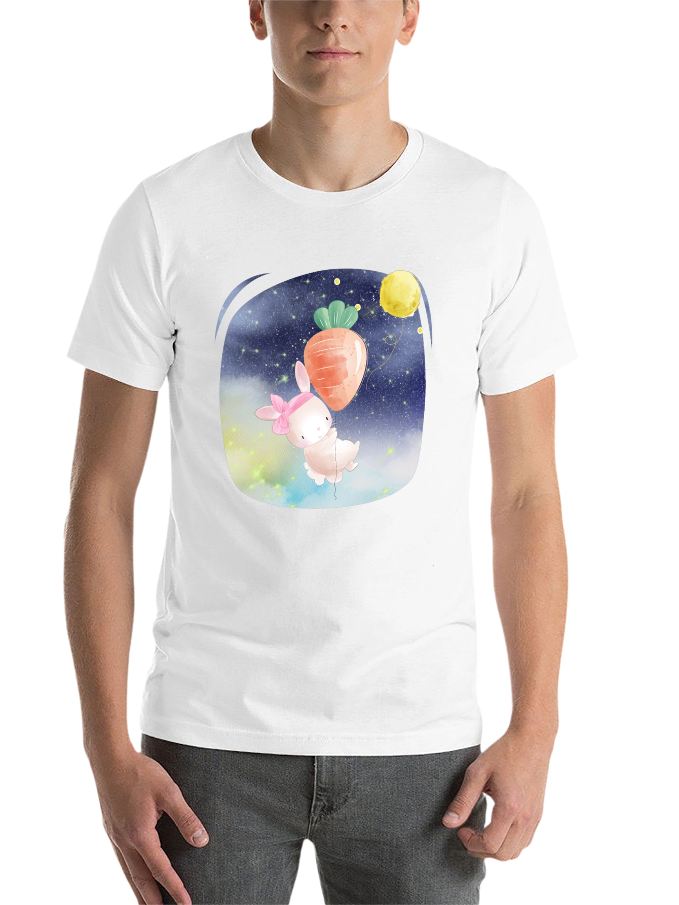 Cute Bunny Carrot Balloon Black T-Shirt