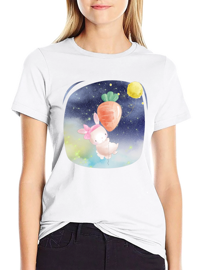 Cute Bunny Carrot Balloon Black T-Shirt