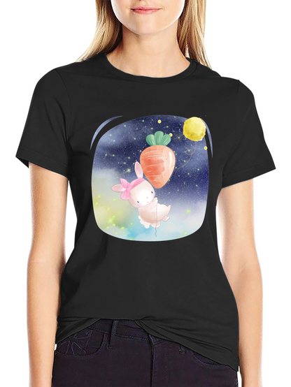 Cute Bunny Carrot Balloon Black T-Shirt