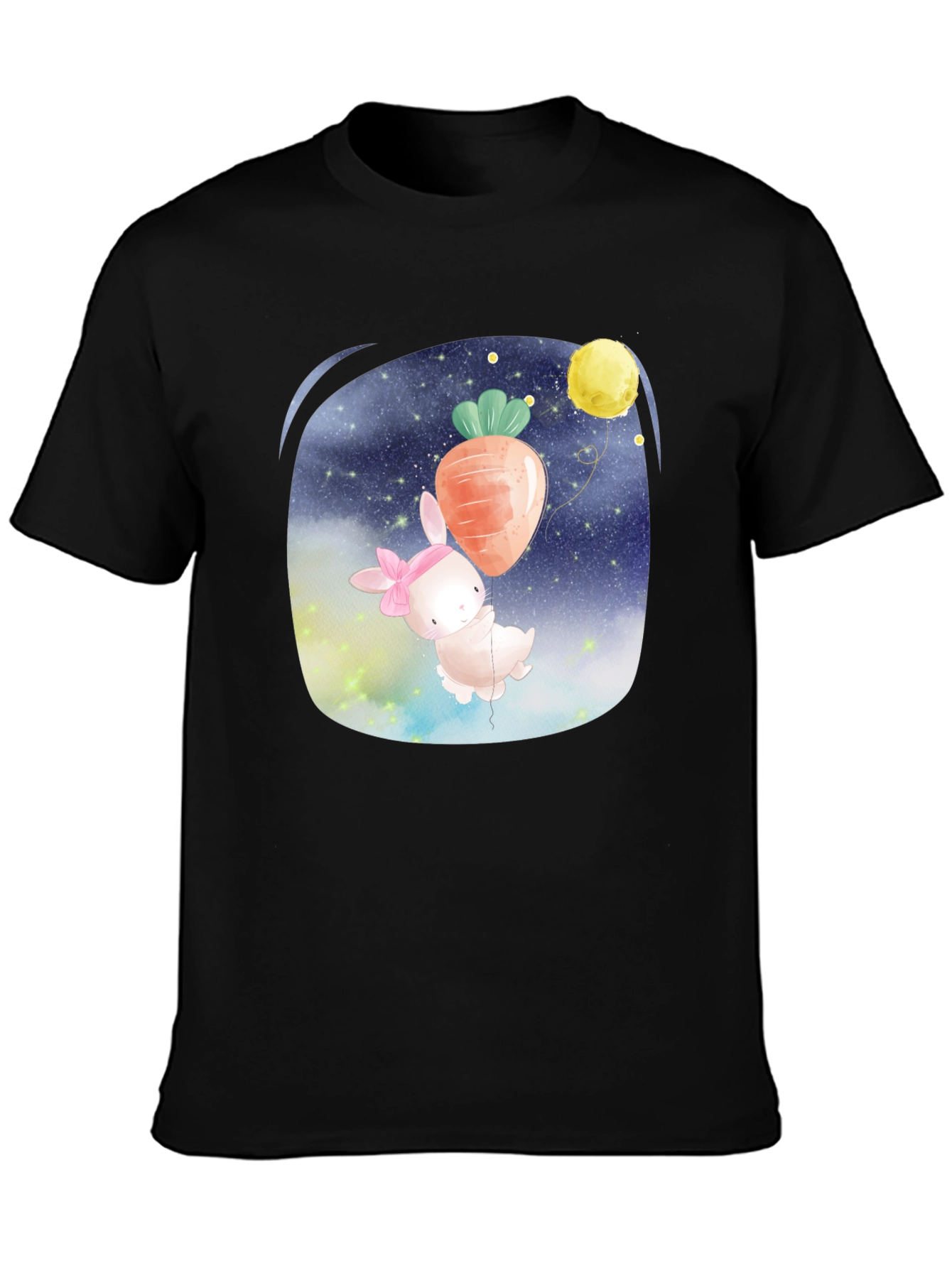 Cute Bunny Carrot Balloon Black T-Shirt