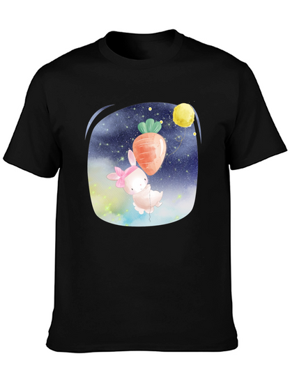 Cute Bunny Carrot Balloon Black T-Shirt